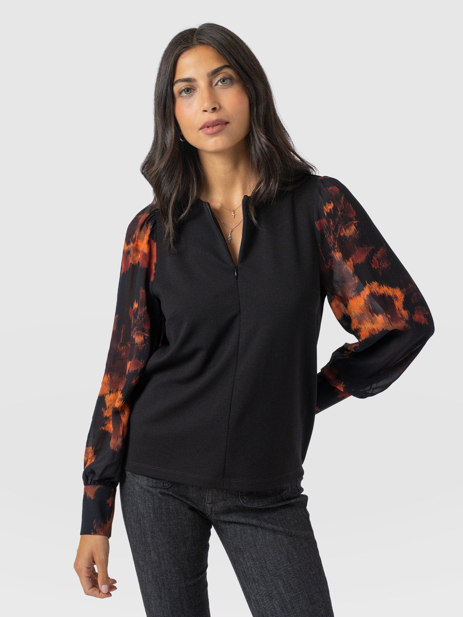 Esme Zip Up Top - Autumn Floral - Women's T-shirts | Saint + Sofia® UK